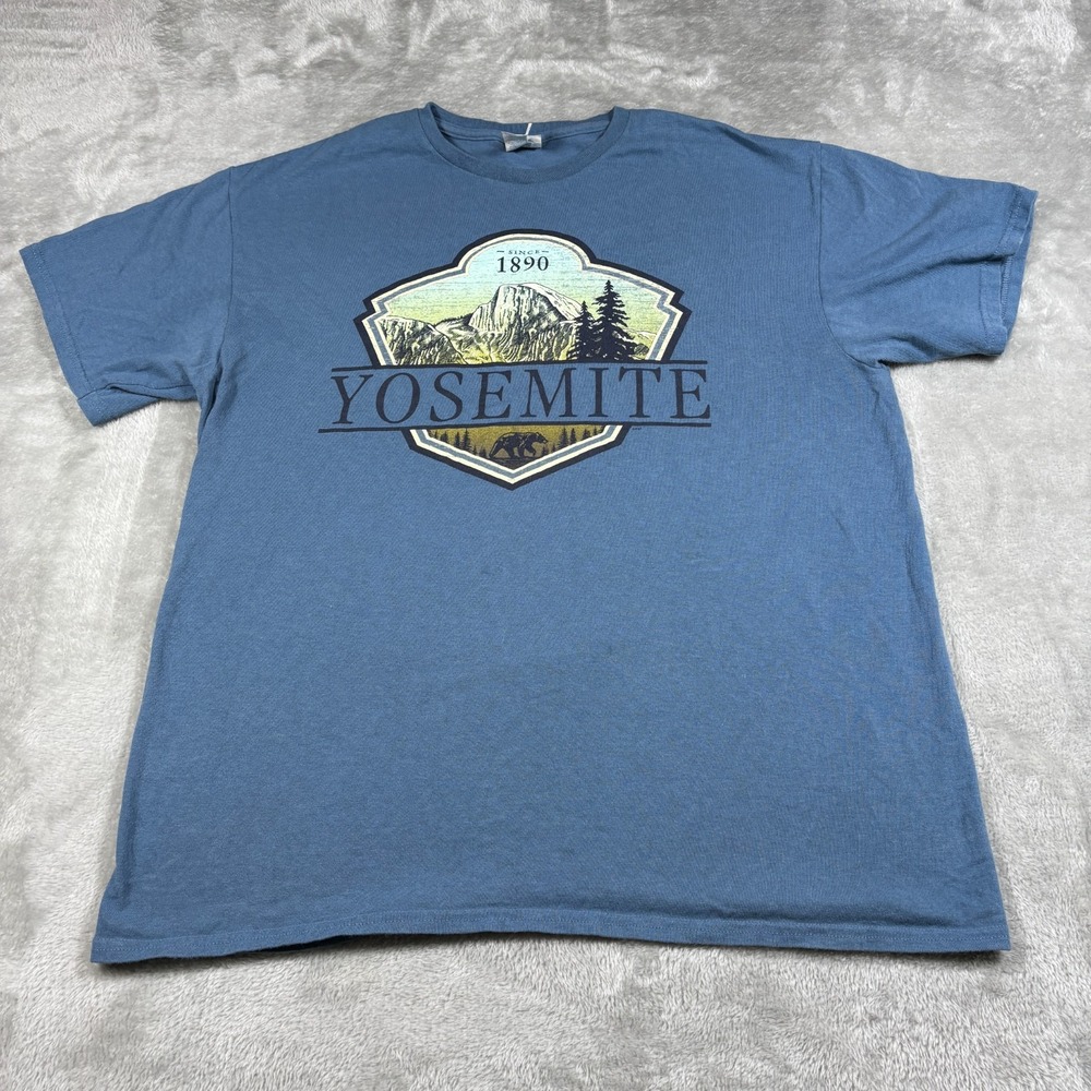 Vintage Yosemite National Park Shirt Men Large Blue Bear Forest Mountains Nature
